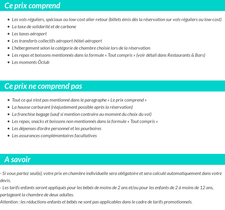 Conditions tarifaires