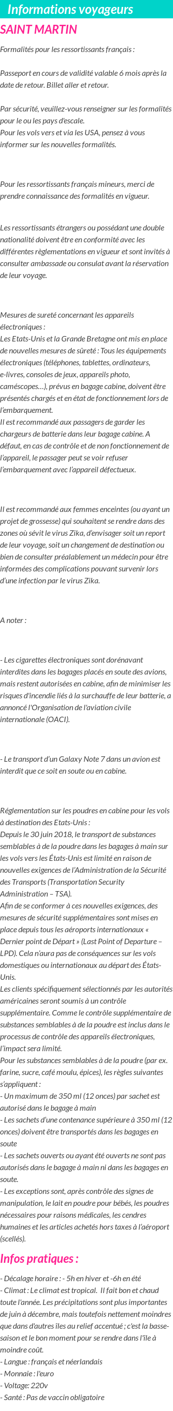 Formalités et infos voyageurs