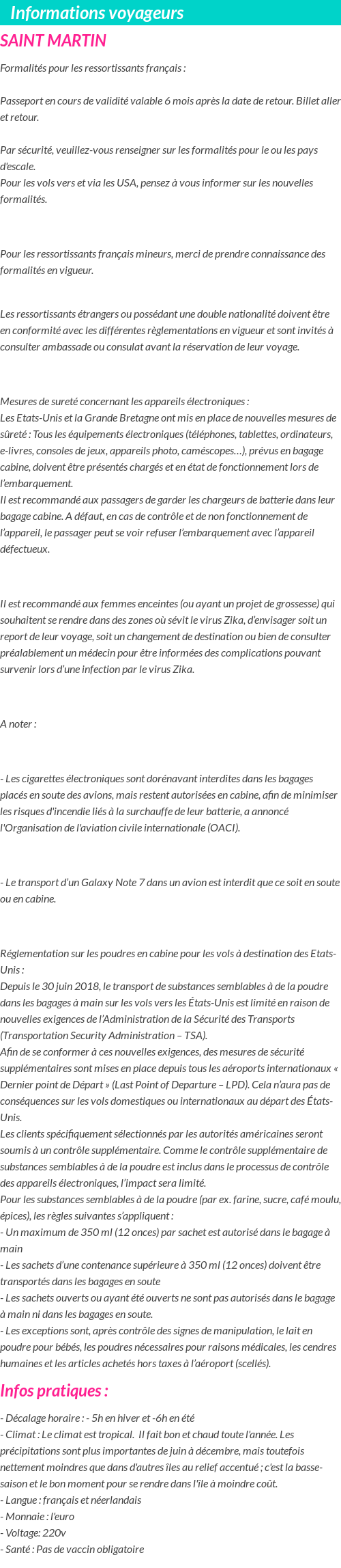 Formalités et infos voyageurs