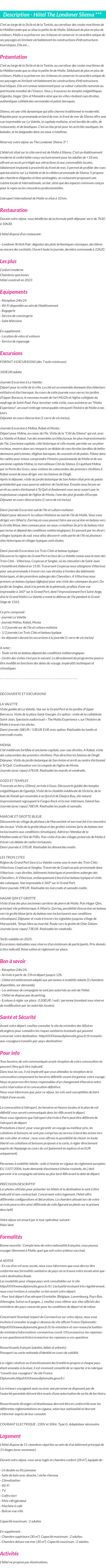 Détails du séjour