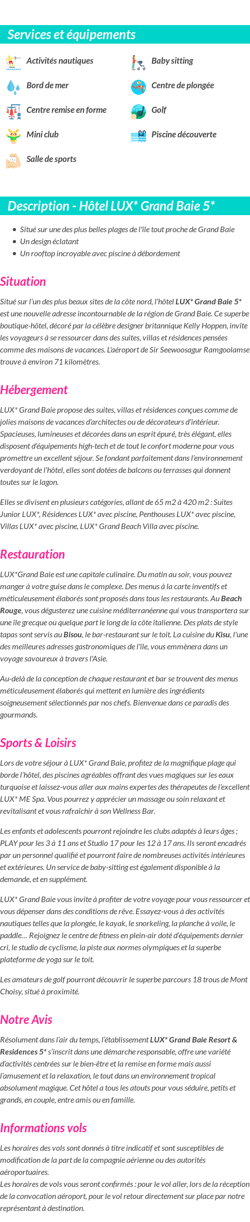 Détails du séjour