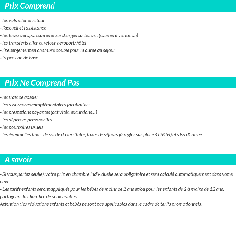 Conditions tarifaires