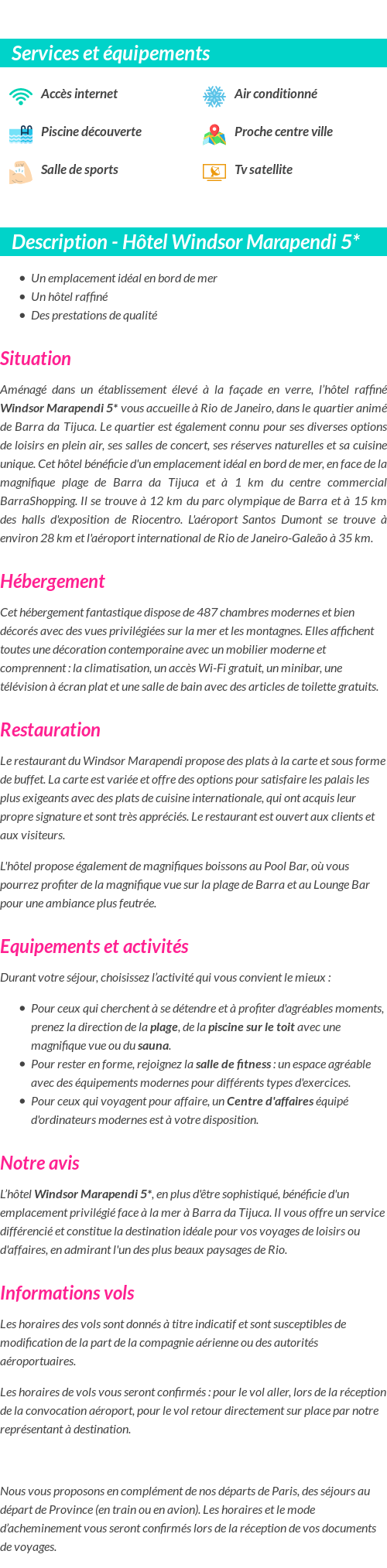 Détails du séjour