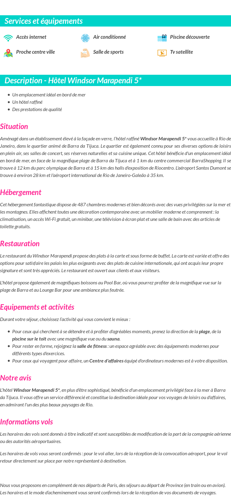 Détails du séjour