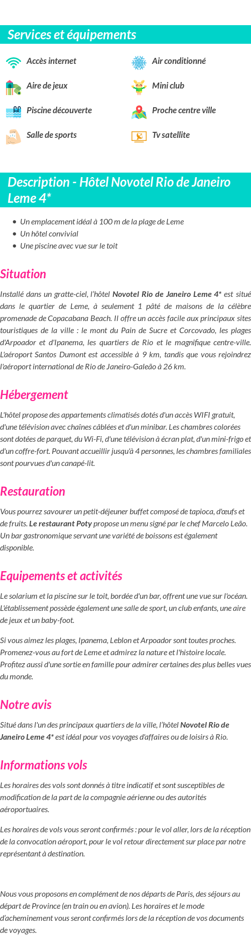 Détails du séjour