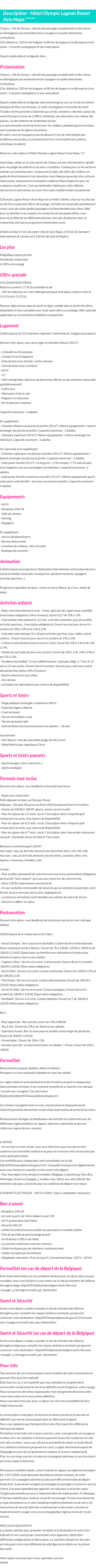 Détails du séjour