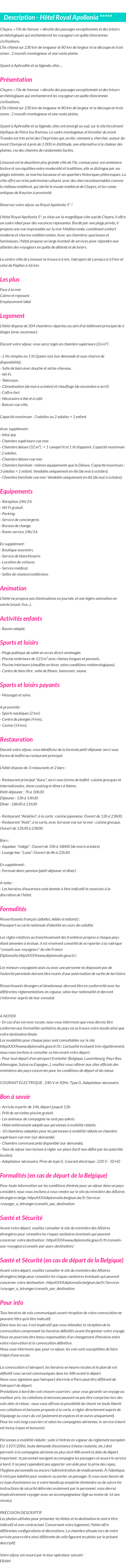 Détails du séjour