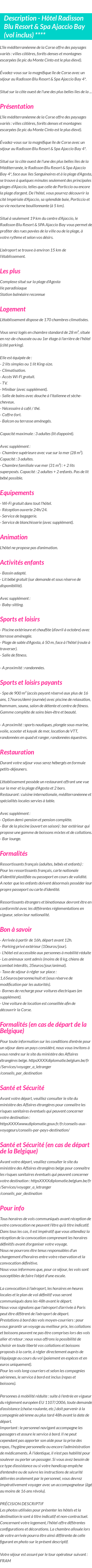 Détails du séjour