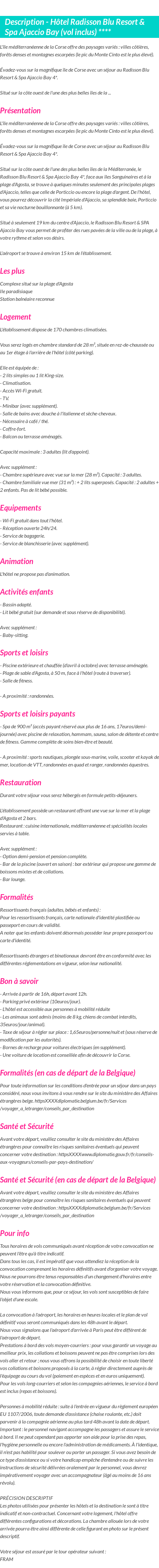 Détails du séjour