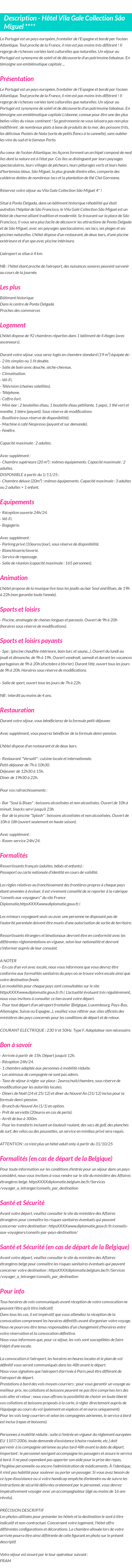 Détails du séjour