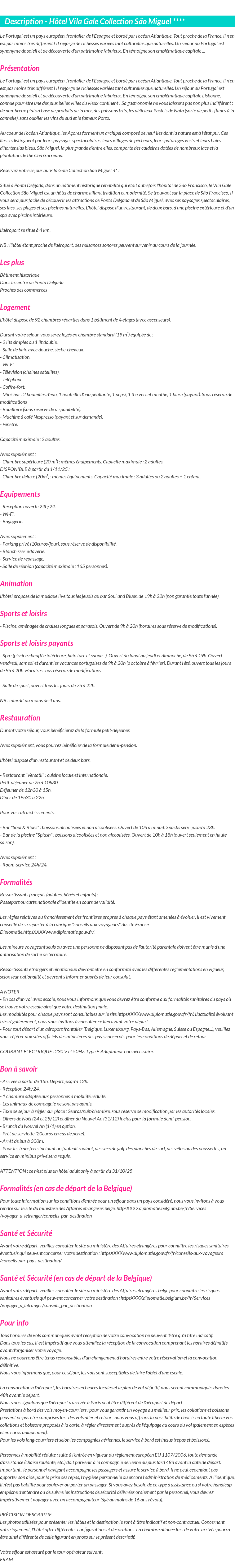 Détails du séjour