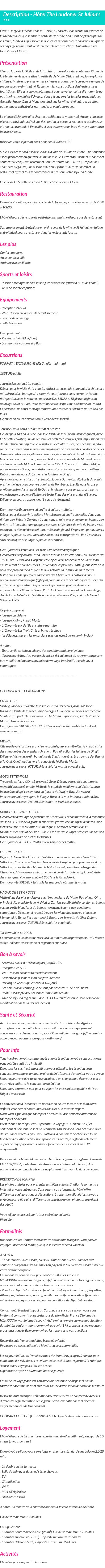 Détails du séjour