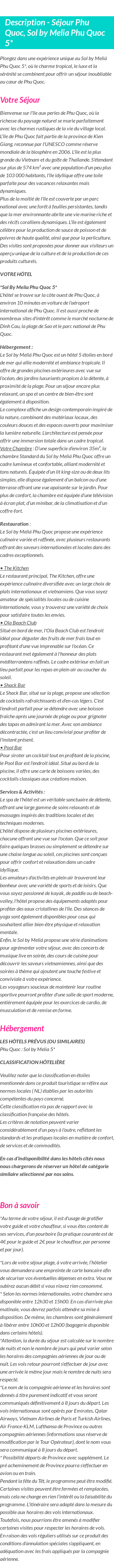 Détails du séjour