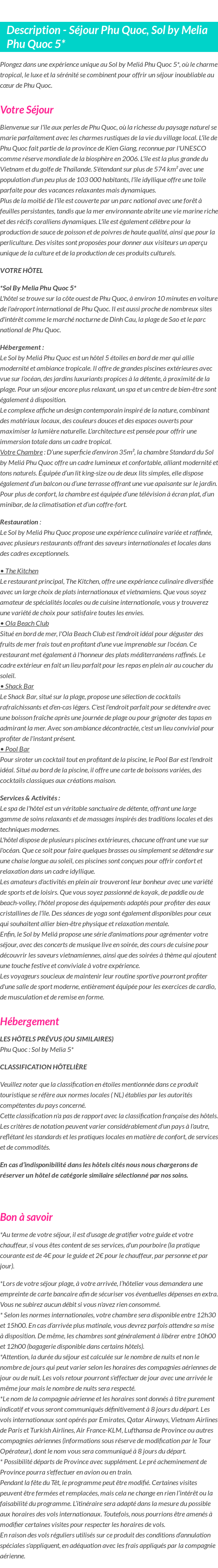 Détails du séjour