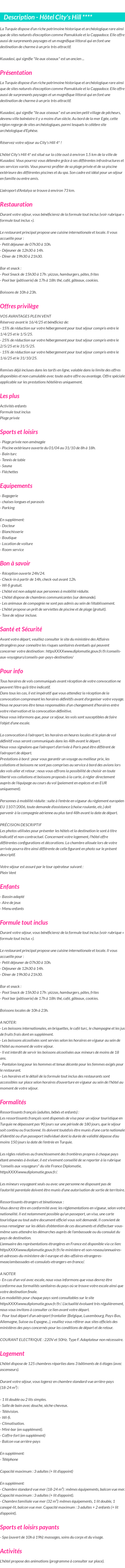 Détails du séjour