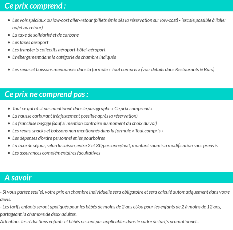 Conditions tarifaires