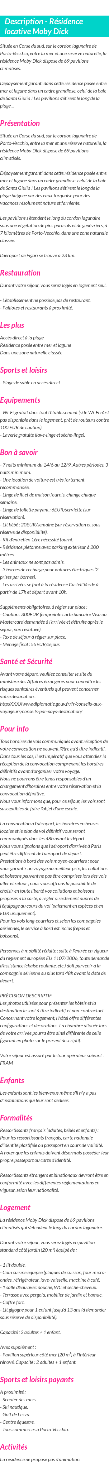 Détails du séjour