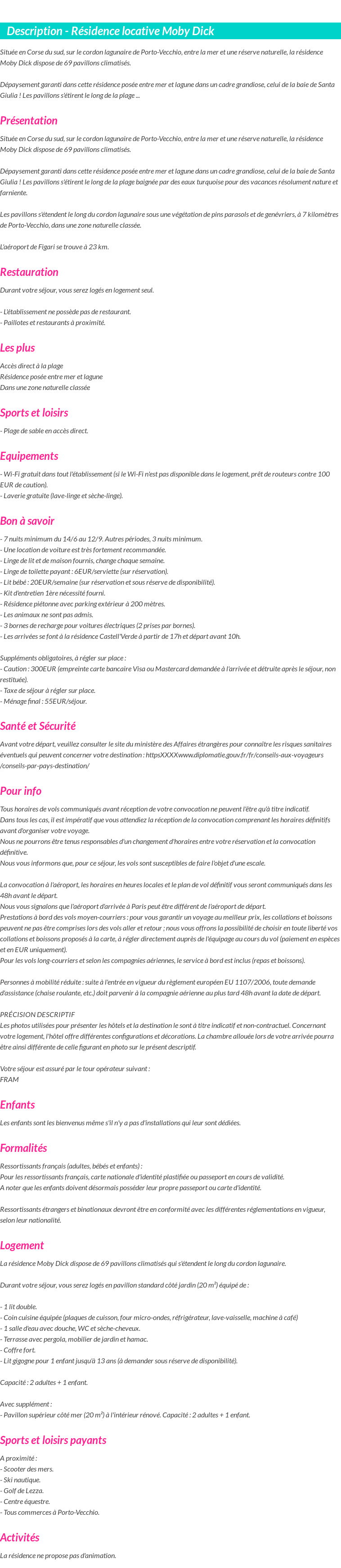 Détails du séjour