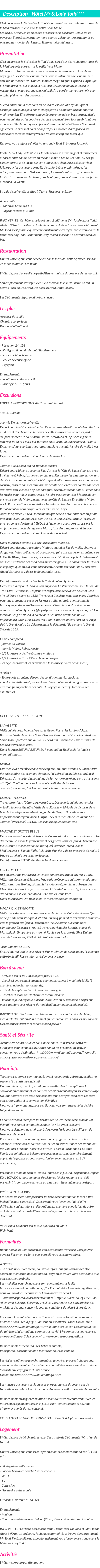 Détails du séjour