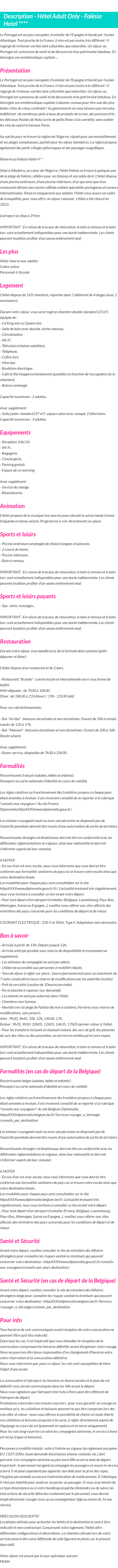 Détails du séjour