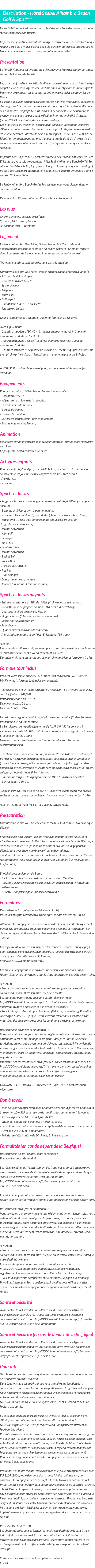 Détails du séjour