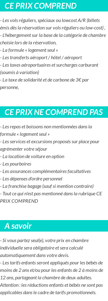 Conditions tarifaires