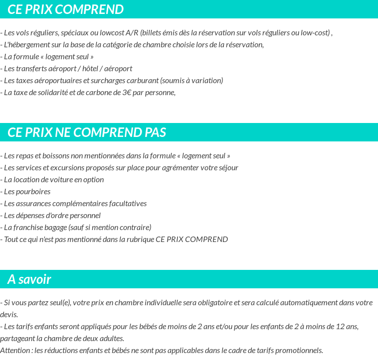 Conditions tarifaires