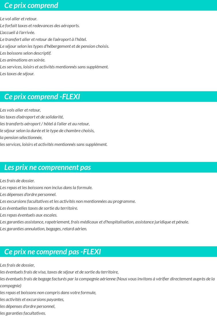 Conditions tarifaires