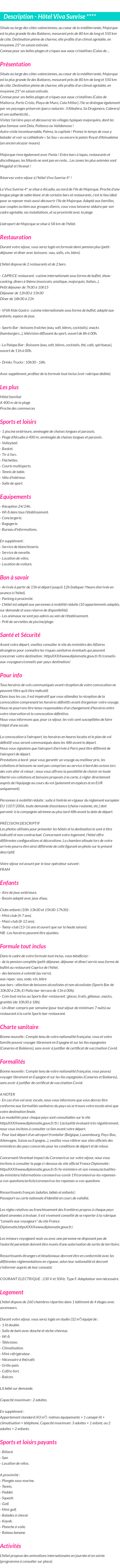 Détails du séjour