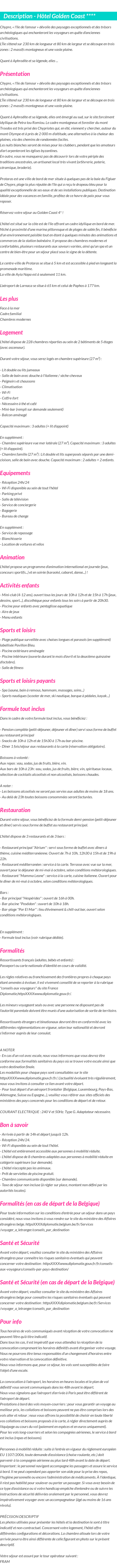 Détails du séjour