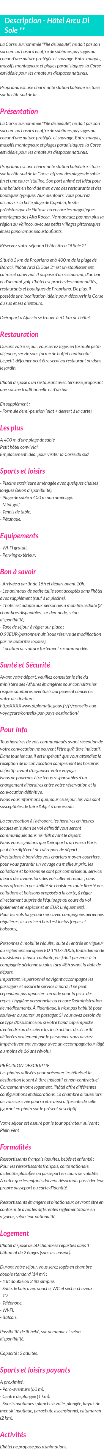 Détails du séjour