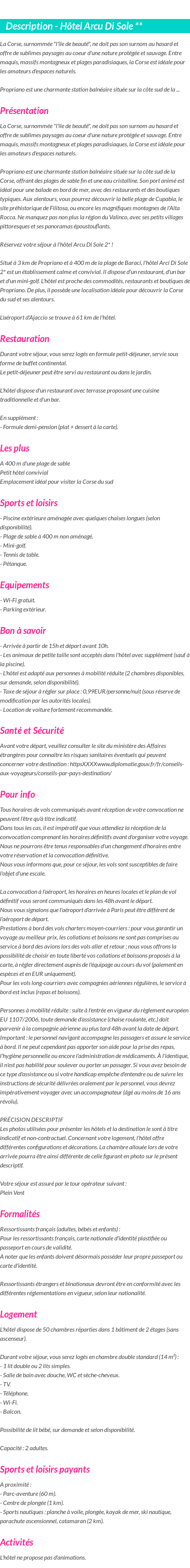 Détails du séjour