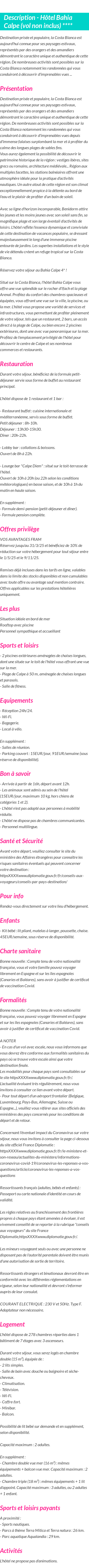 Détails du séjour
