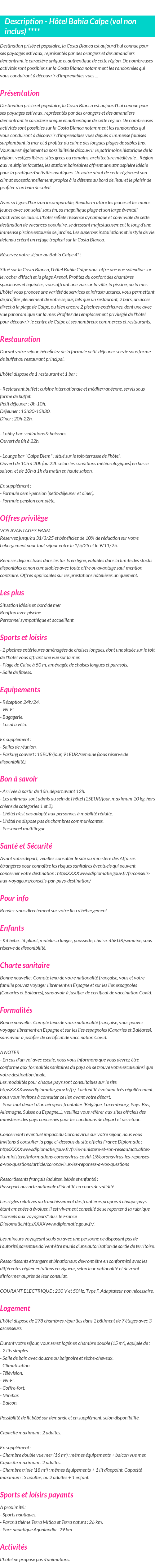 Détails du séjour