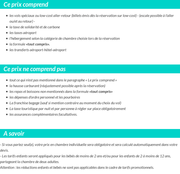 Conditions tarifaires