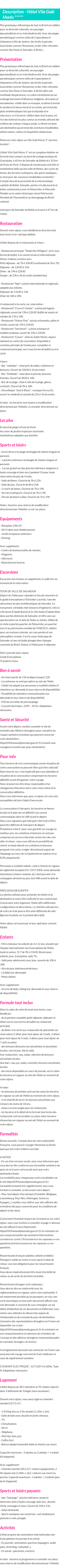 Détails du séjour
