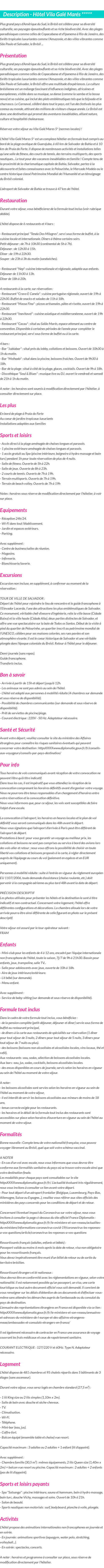 Détails du séjour
