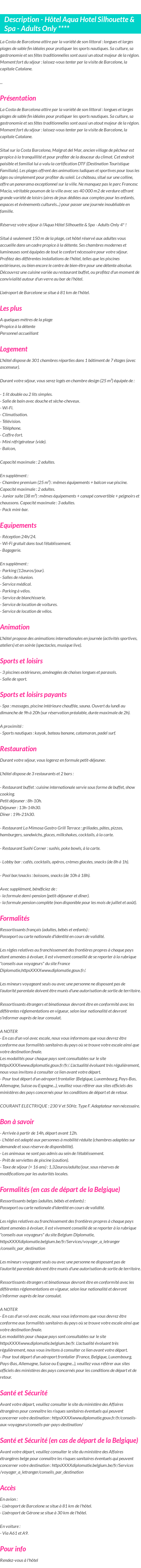 Détails du séjour
