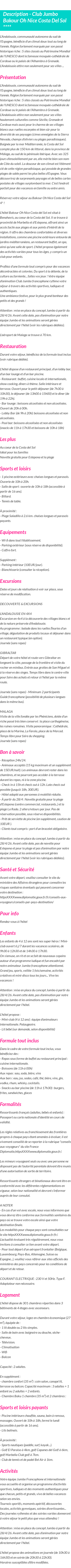 Détails du séjour