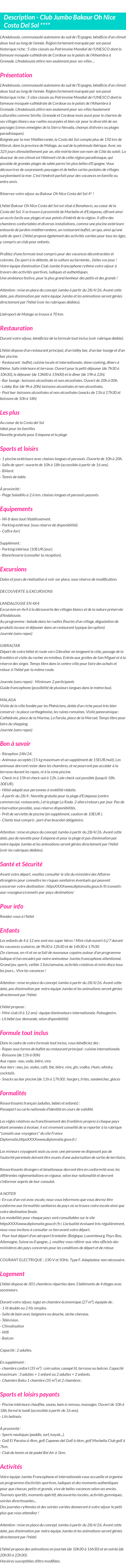 Détails du séjour