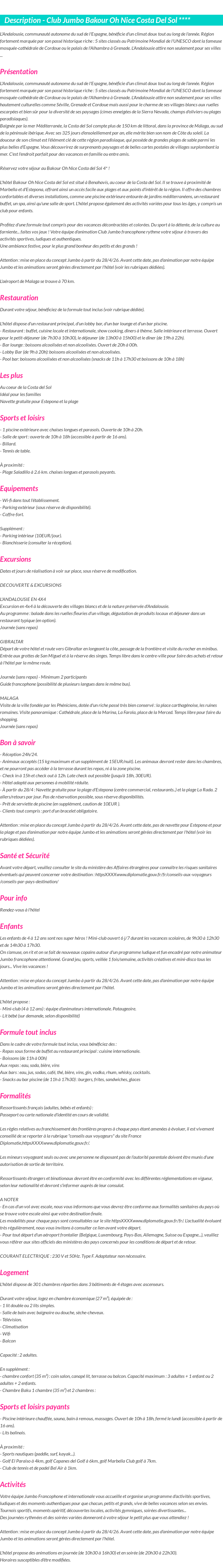 Détails du séjour