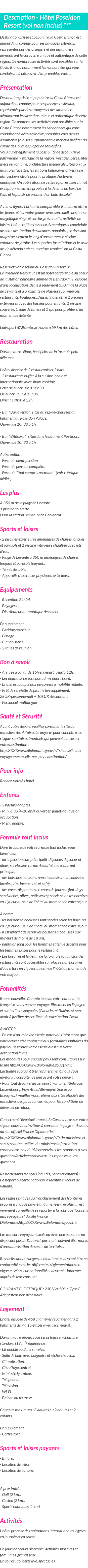 Détails du séjour