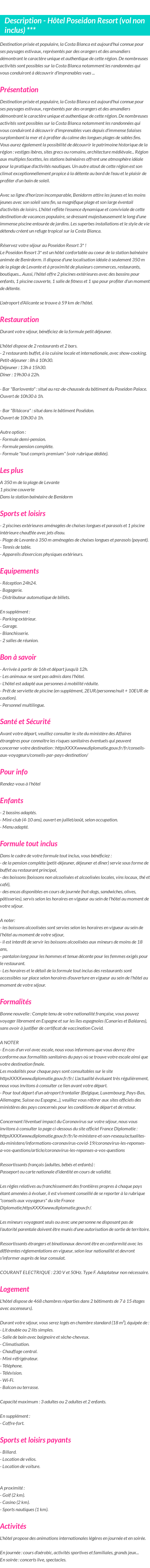 Détails du séjour