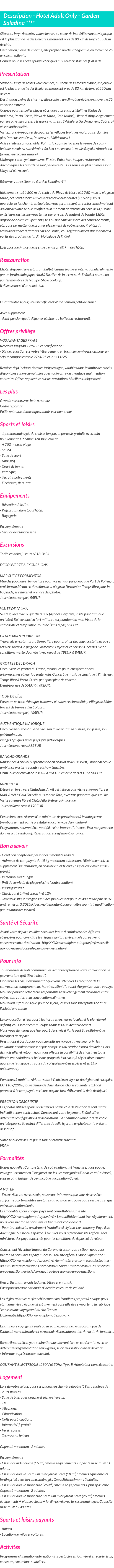 Détails du séjour