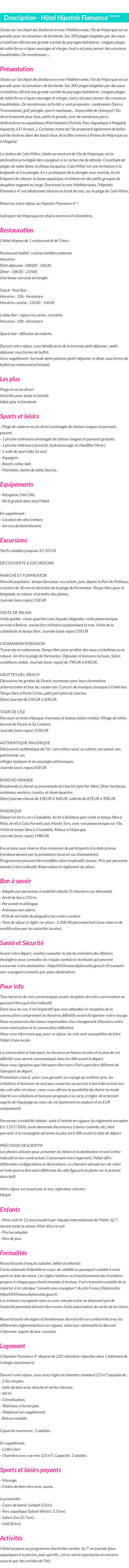 Détails du séjour