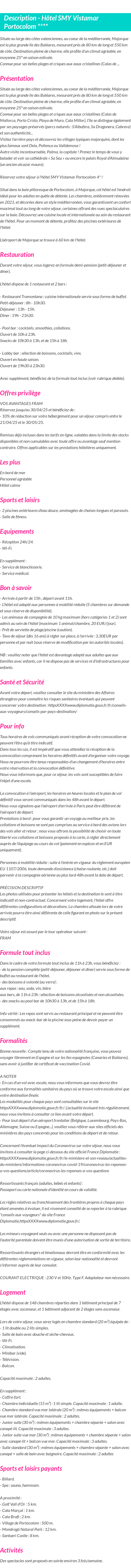 Détails du séjour