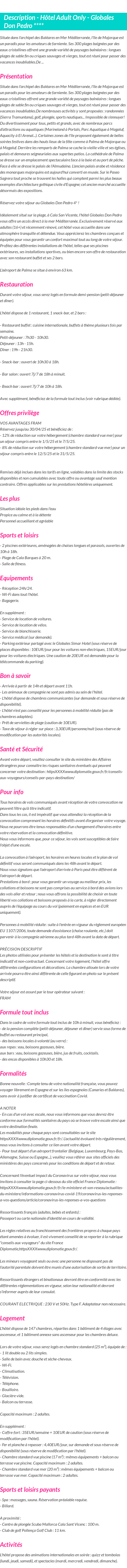 Détails du séjour