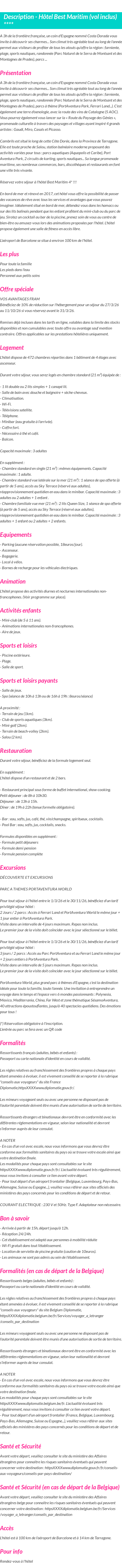 Détails du séjour