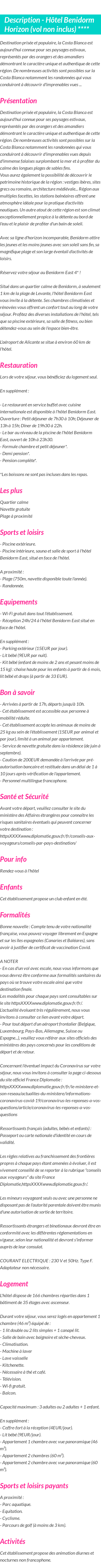 Détails du séjour