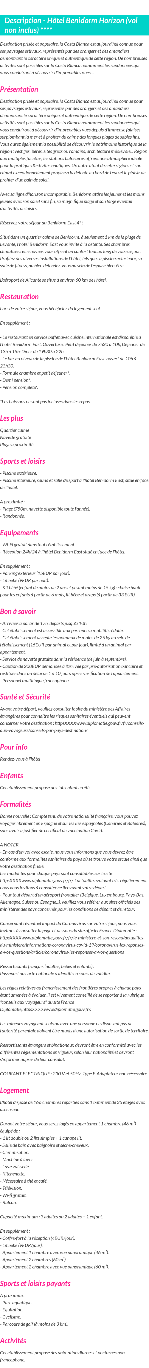 Détails du séjour
